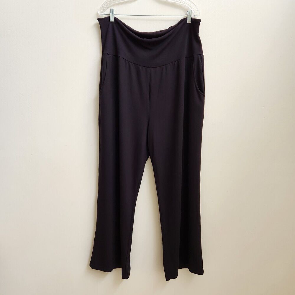 Soft & Cozy Loungewear Pants Women's 2X Black Knit Straight Leg Stretch Pockets